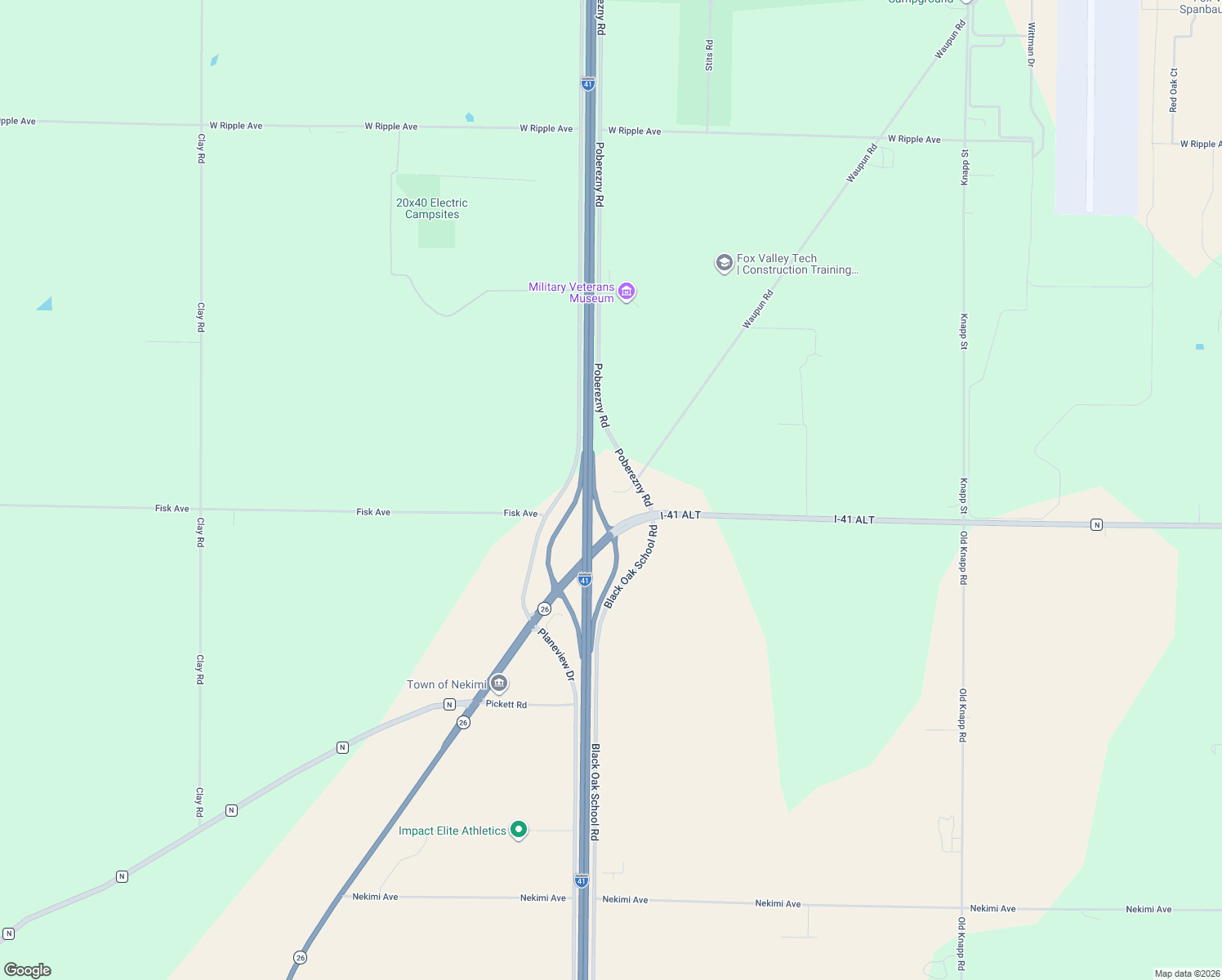 map of restaurants, bars, coffee shops, grocery stores, and more near 4477 Poberezny Road in Oshkosh
