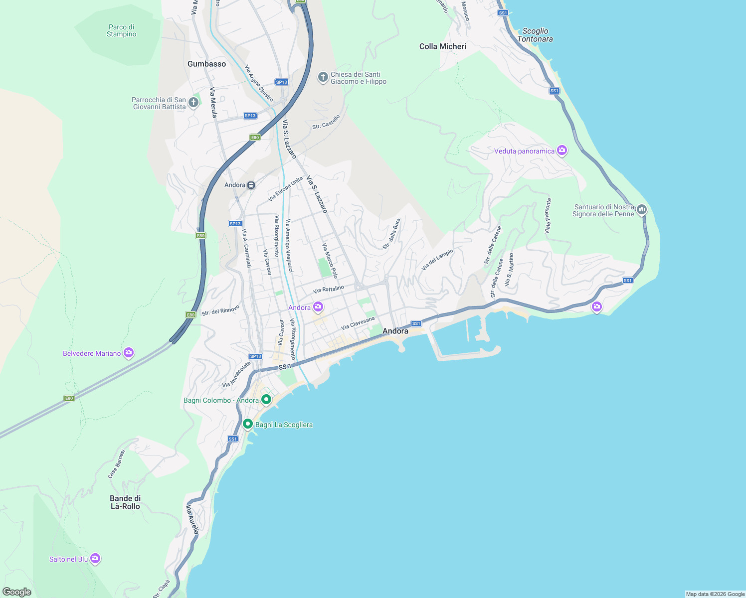 map of restaurants, bars, coffee shops, grocery stores, and more near 10C Via San Damiano in Marina di Andora