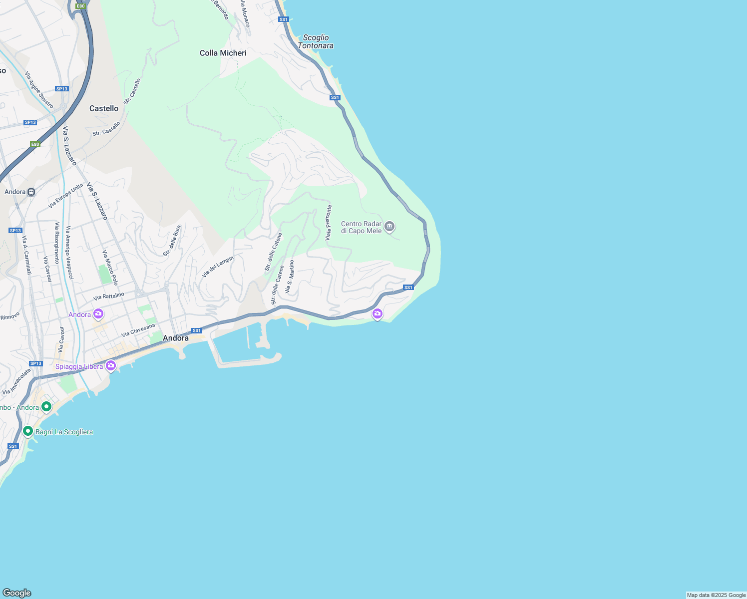 map of restaurants, bars, coffee shops, grocery stores, and more near 23 Via Trinacria in Marina di Andora