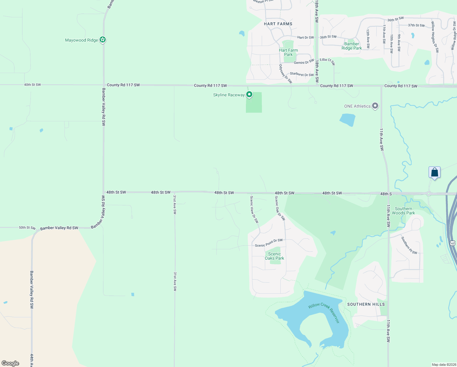 map of restaurants, bars, coffee shops, grocery stores, and more near 2503 48th Street Southwest in Rochester