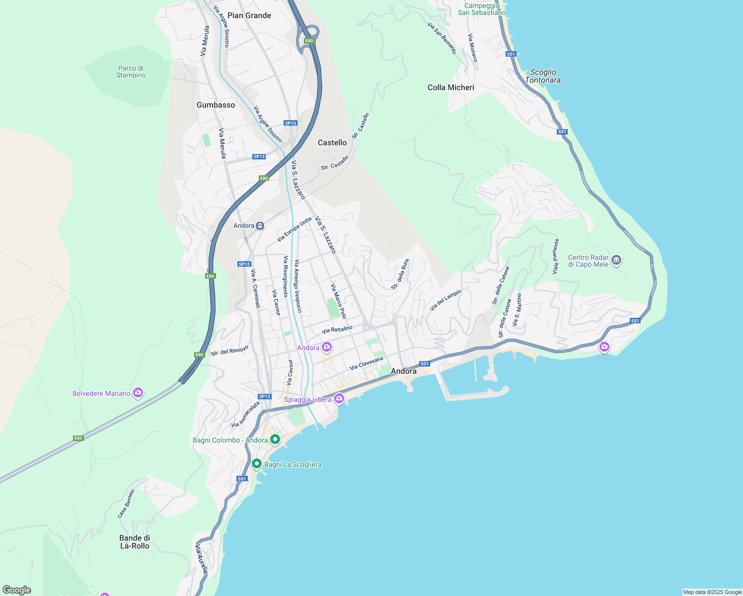 map of restaurants, bars, coffee shops, grocery stores, and more near 1 Via Sant'Antonio in Marina di Andora