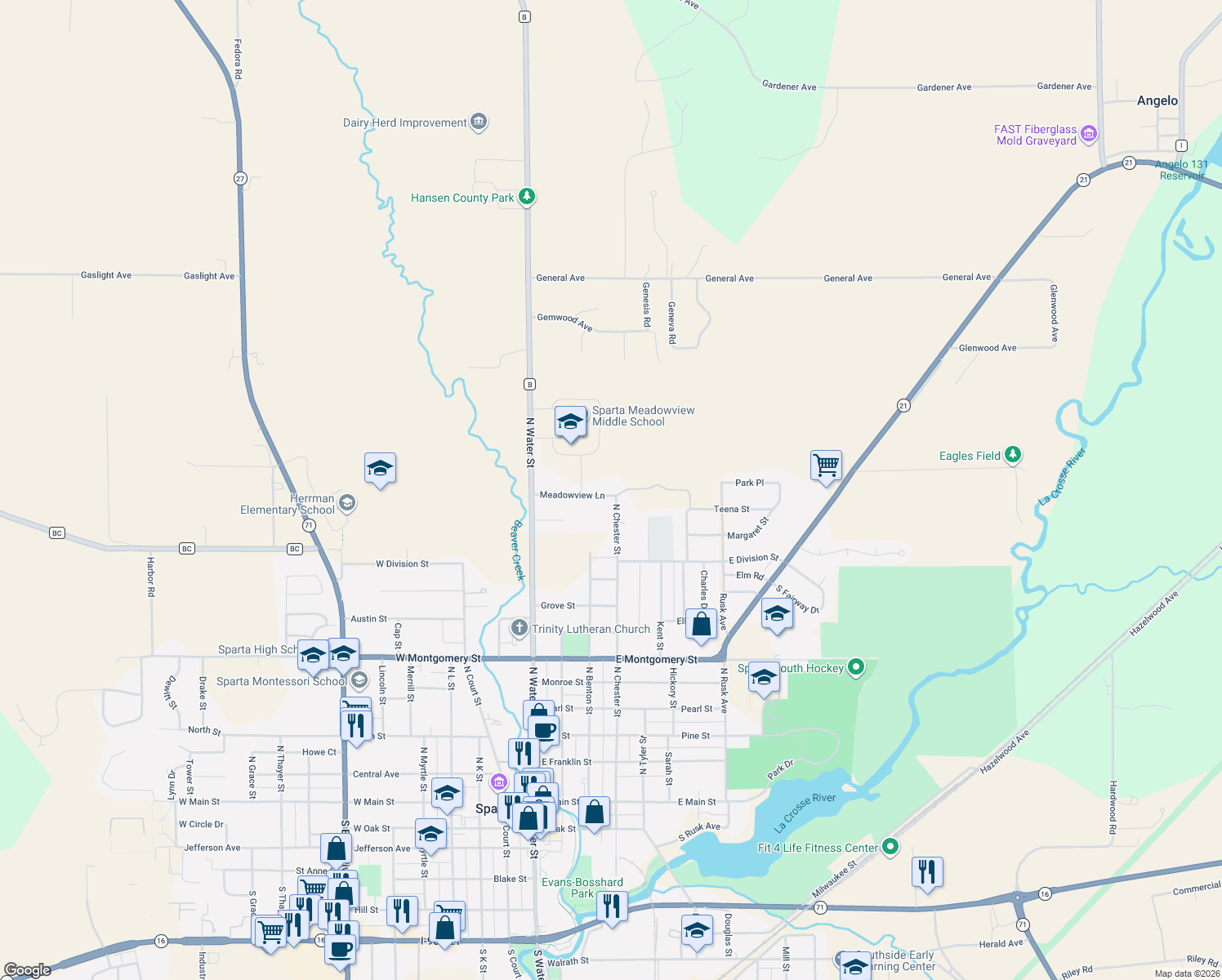 map of restaurants, bars, coffee shops, grocery stores, and more near 320 Meadowview Lane in Sparta