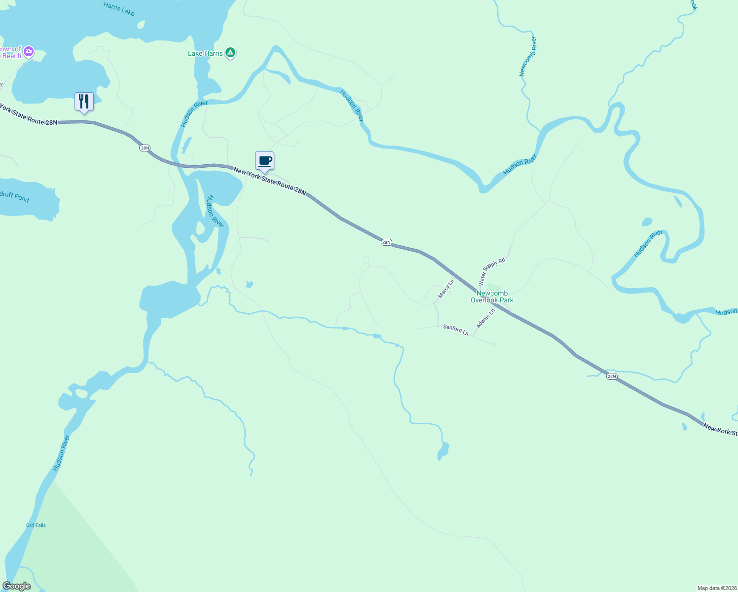 map of restaurants, bars, coffee shops, grocery stores, and more near 139 Marcy Ln in Newcomb