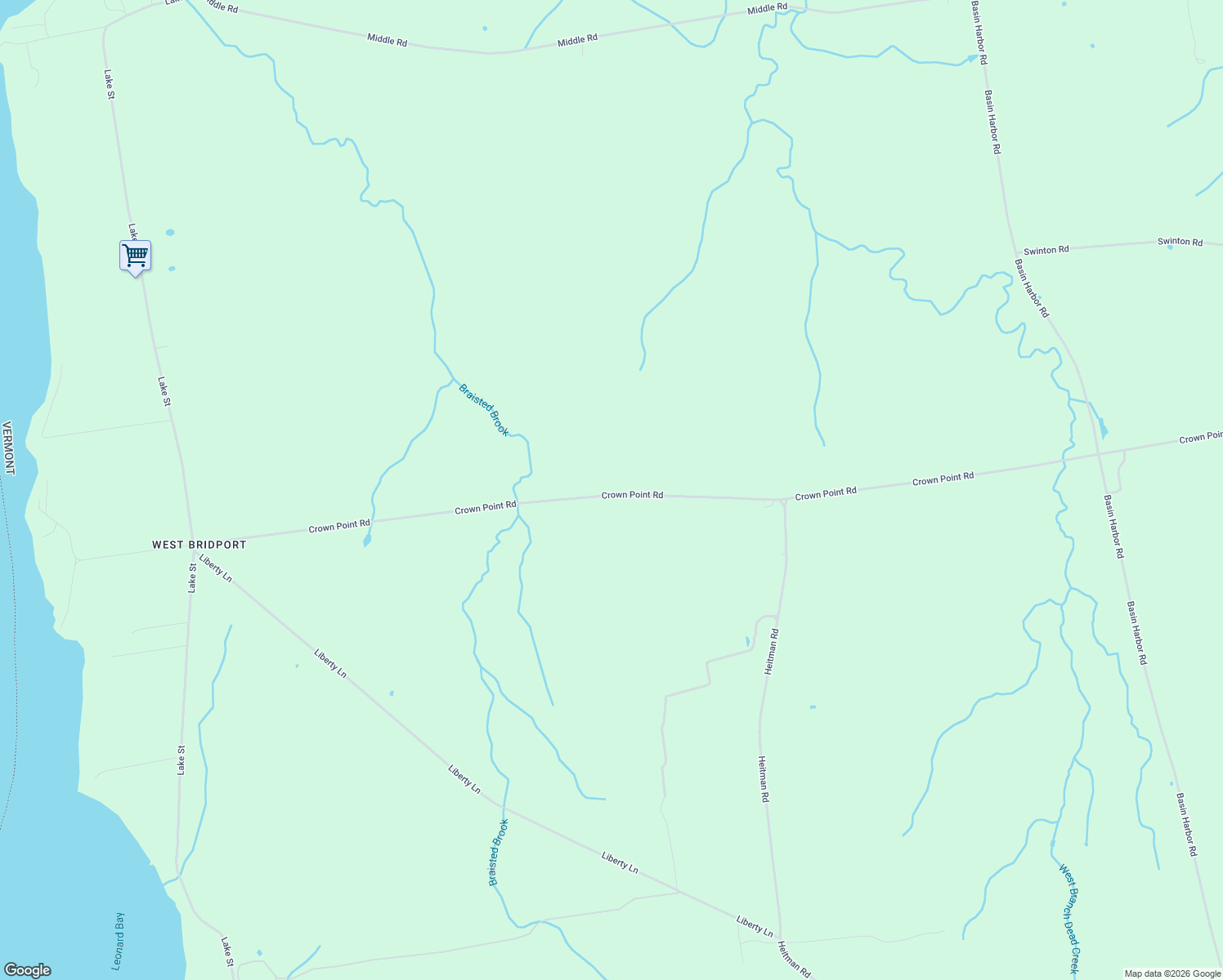 map of restaurants, bars, coffee shops, grocery stores, and more near 4308 Crown Point Road in Bridport
