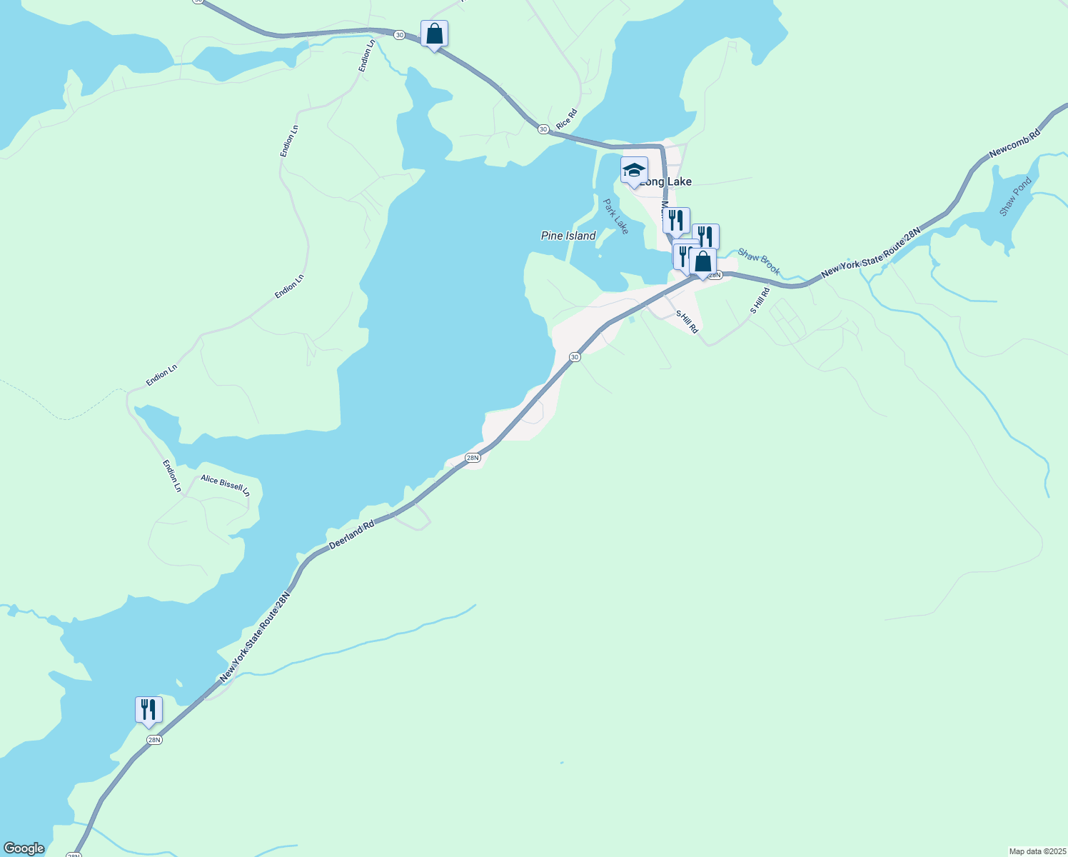 map of restaurants, bars, coffee shops, grocery stores, and more near 996 Deerland Road in Long Lake