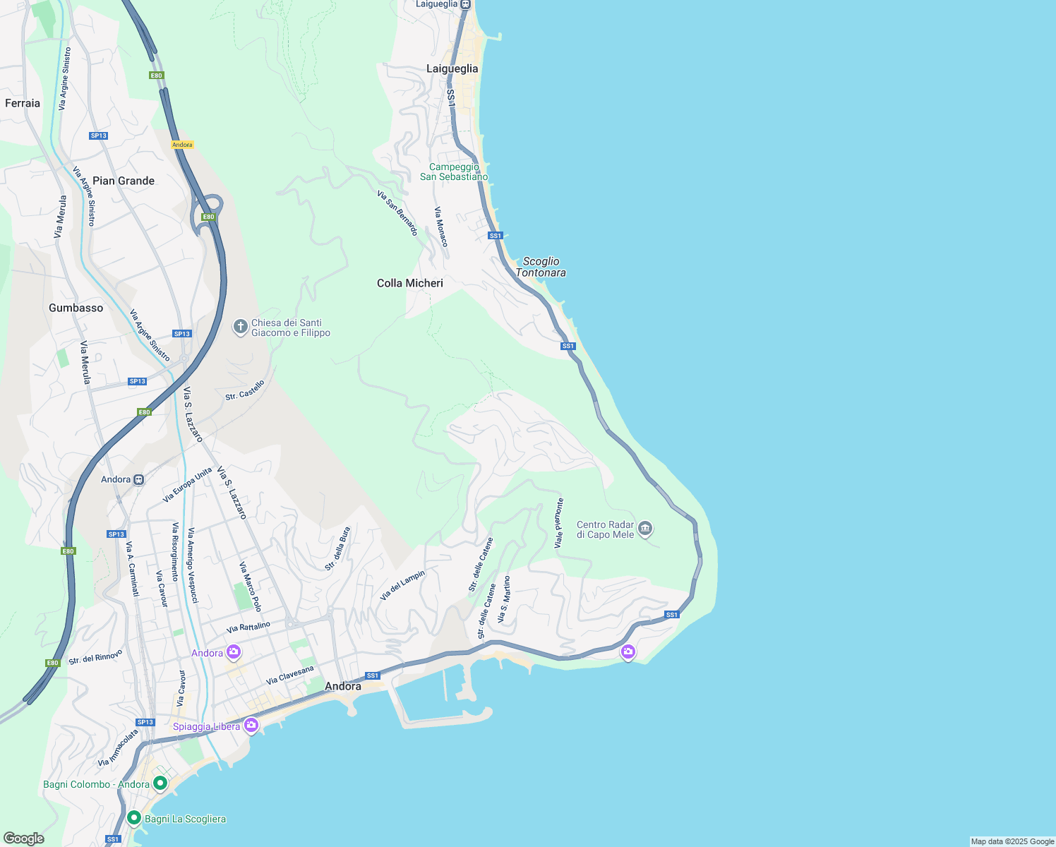 map of restaurants, bars, coffee shops, grocery stores, and more near 10 Strada per Colla Micheri in Marina di Andora