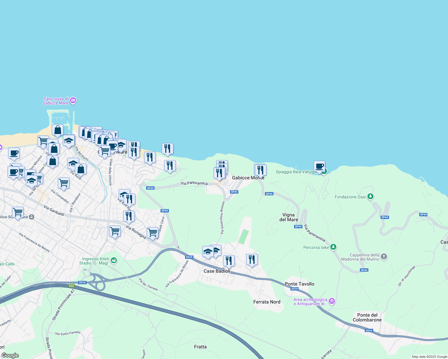 map of restaurants, bars, coffee shops, grocery stores, and more near 2 Via dell'Orizzonte in Gabicce Monte