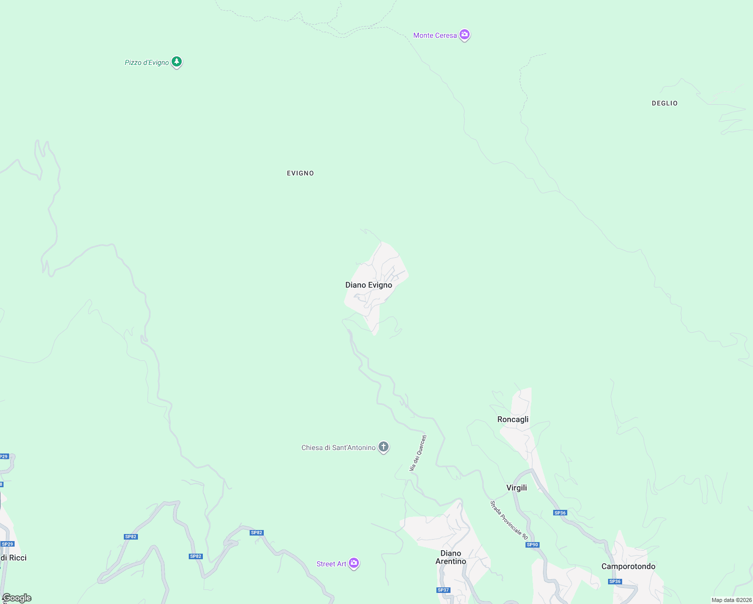 map of restaurants, bars, coffee shops, grocery stores, and more near 8 Via San Benedetto in Diano Evigno