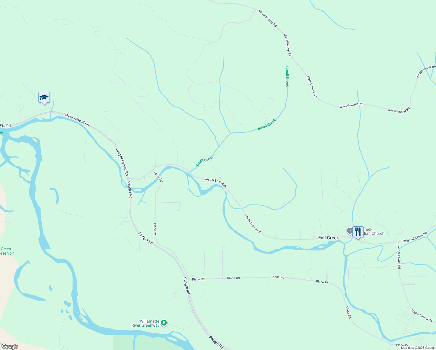 map of restaurants, bars, coffee shops, grocery stores, and more near 38519 Jasper Lowell Road in Fall Creek