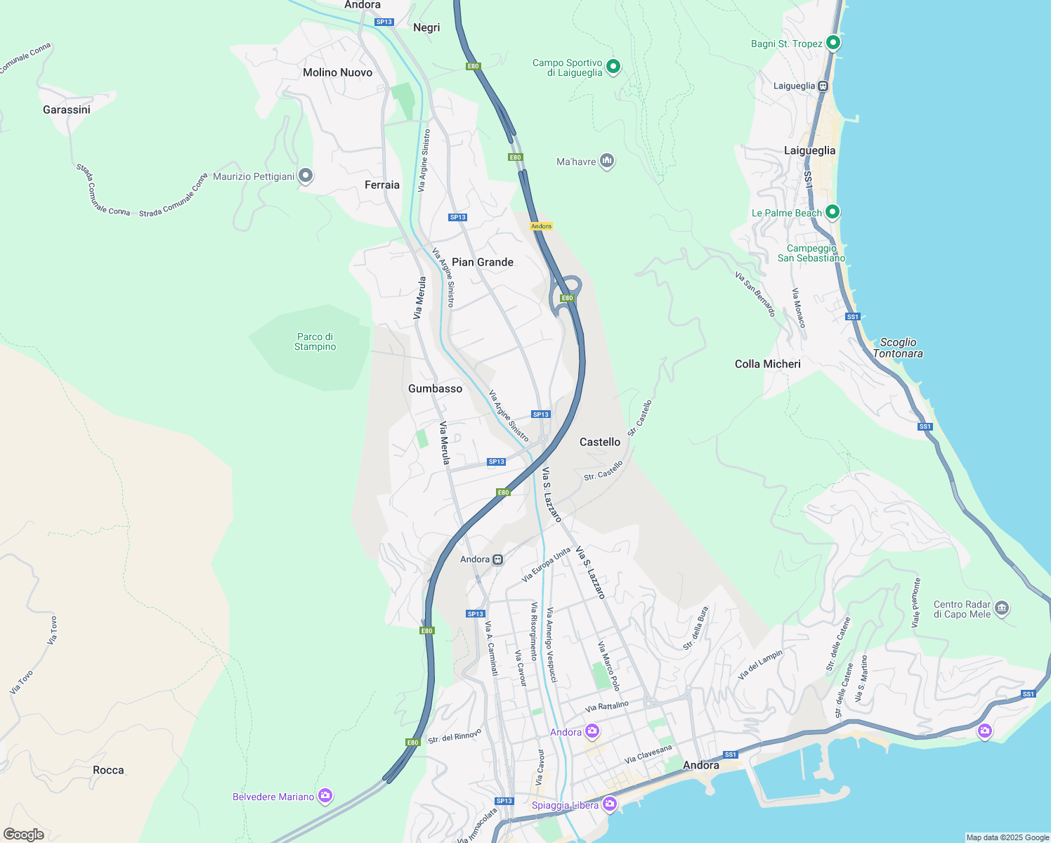 map of restaurants, bars, coffee shops, grocery stores, and more near 2b Via Argine Sinistro in Provincia di Savona