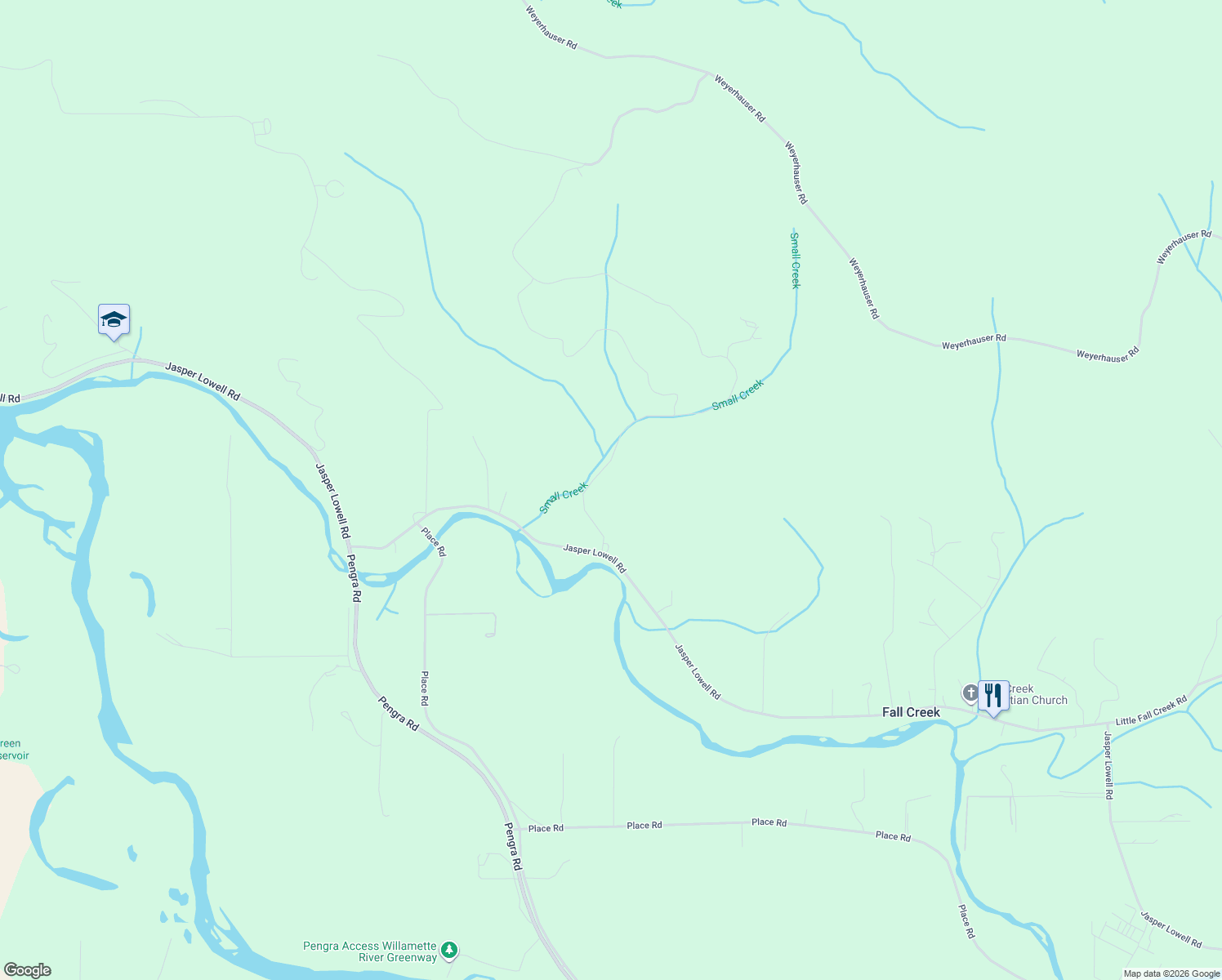 map of restaurants, bars, coffee shops, grocery stores, and more near 38519 Jasper Lowell Road in Fall Creek