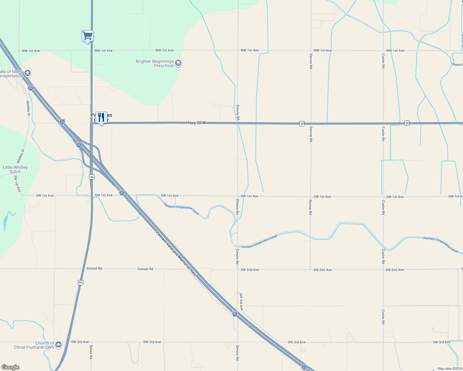 map of restaurants, bars, coffee shops, grocery stores, and more near 6055 Elmore Road in Fruitland