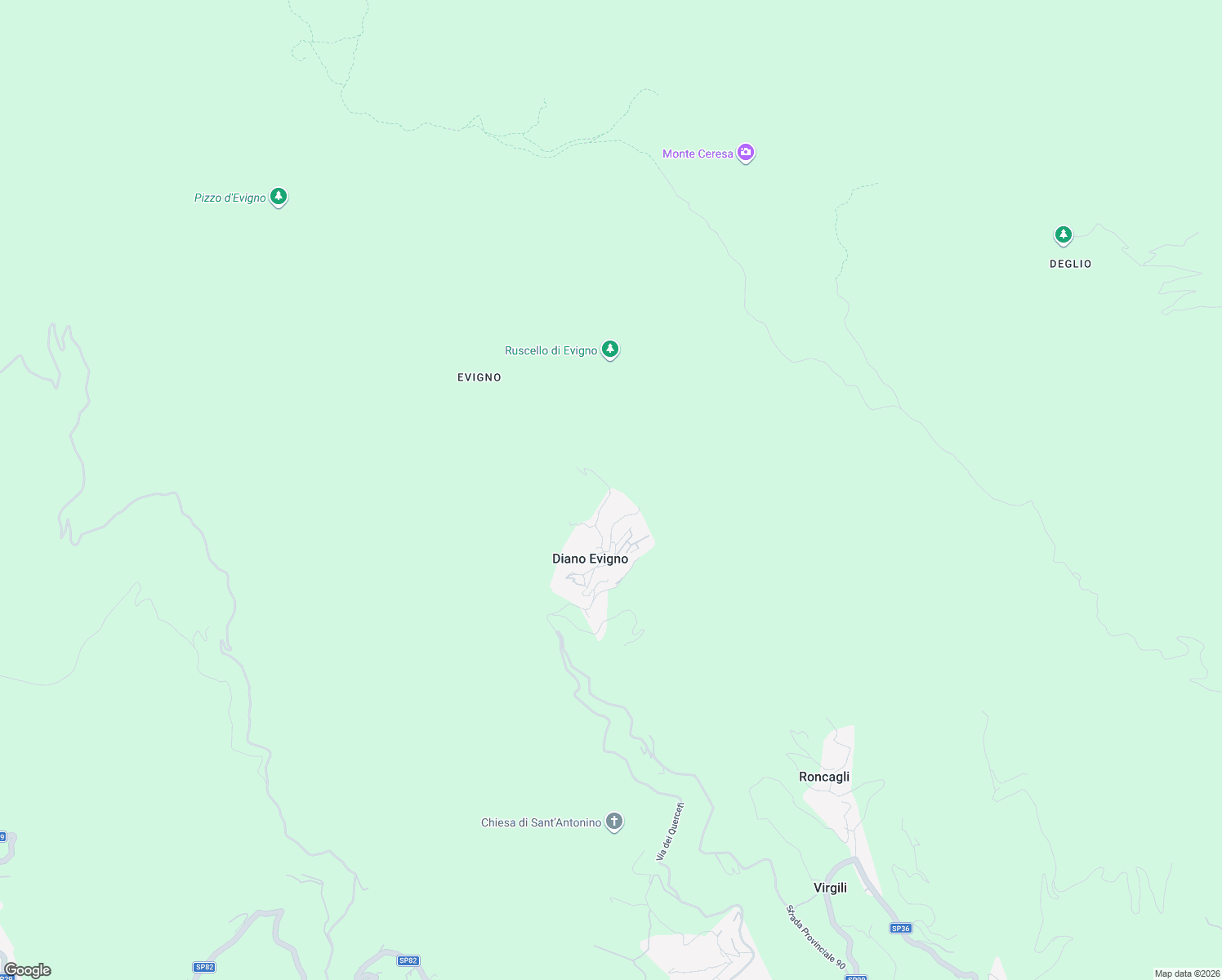 map of restaurants, bars, coffee shops, grocery stores, and more near 16a Via Costa in Diano Evigno