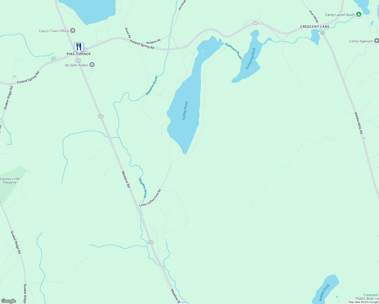 map of restaurants, bars, coffee shops, grocery stores, and more near 237 Coffee Pond Rd in Casco