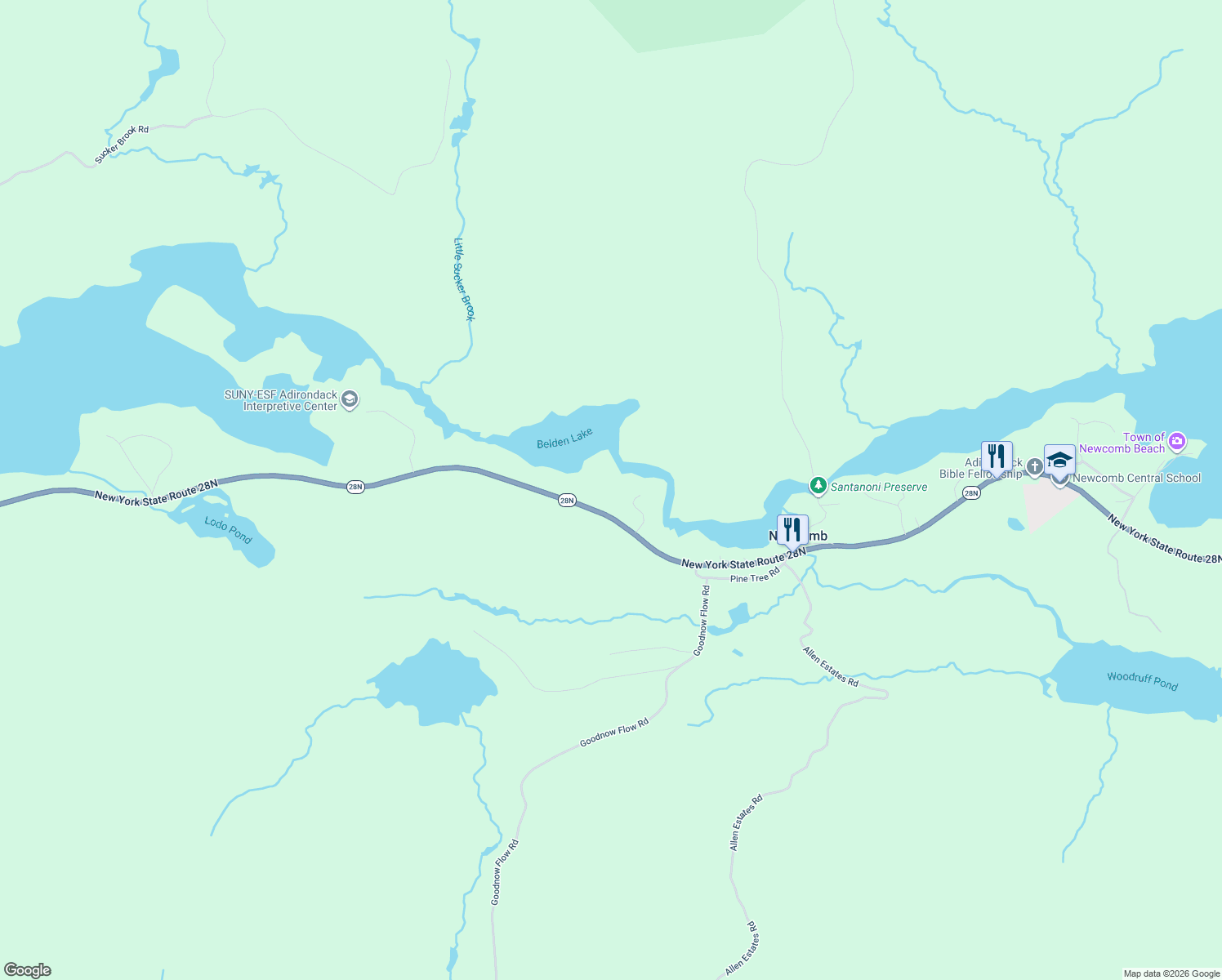 map of restaurants, bars, coffee shops, grocery stores, and more near 29 Fennessey Ln in Newcomb