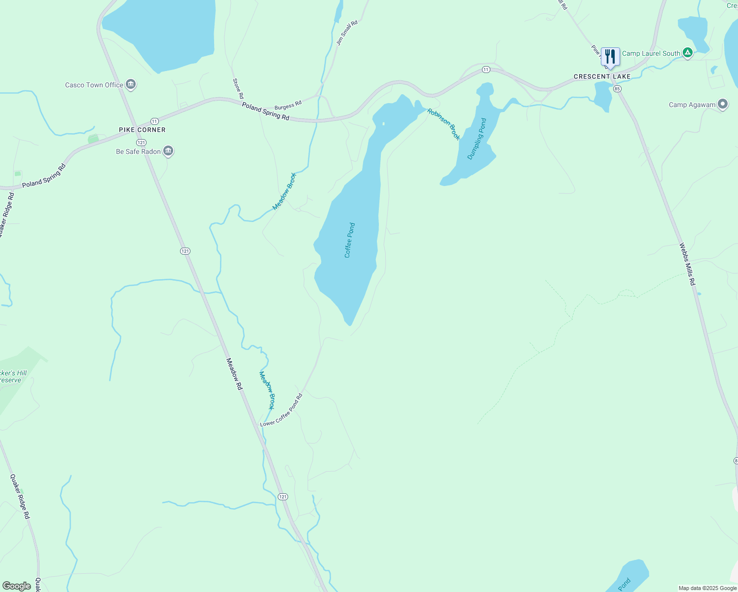 map of restaurants, bars, coffee shops, grocery stores, and more near 211 Coffee Pond Road in Casco