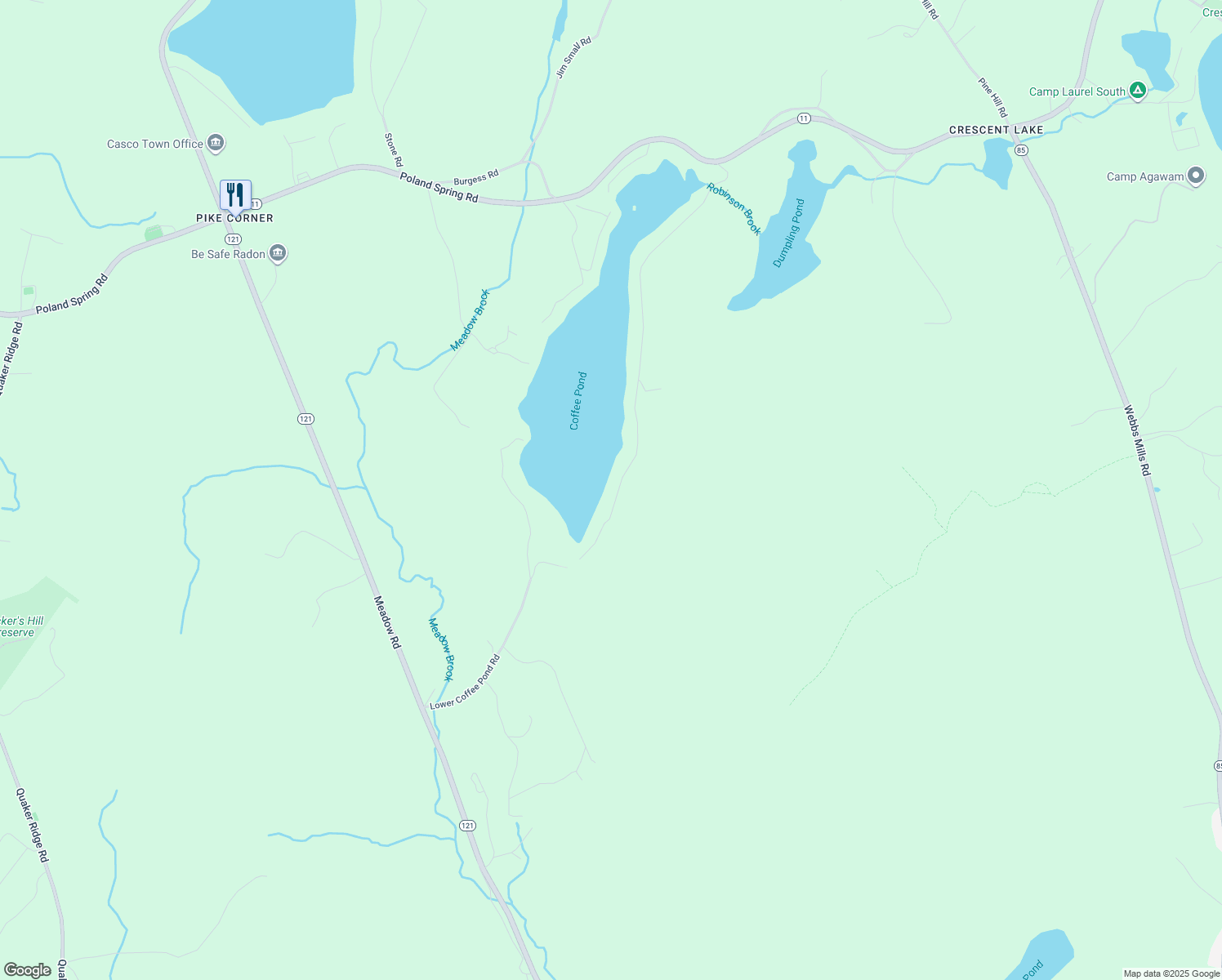 map of restaurants, bars, coffee shops, grocery stores, and more near 211 Coffee Pond Road in Casco