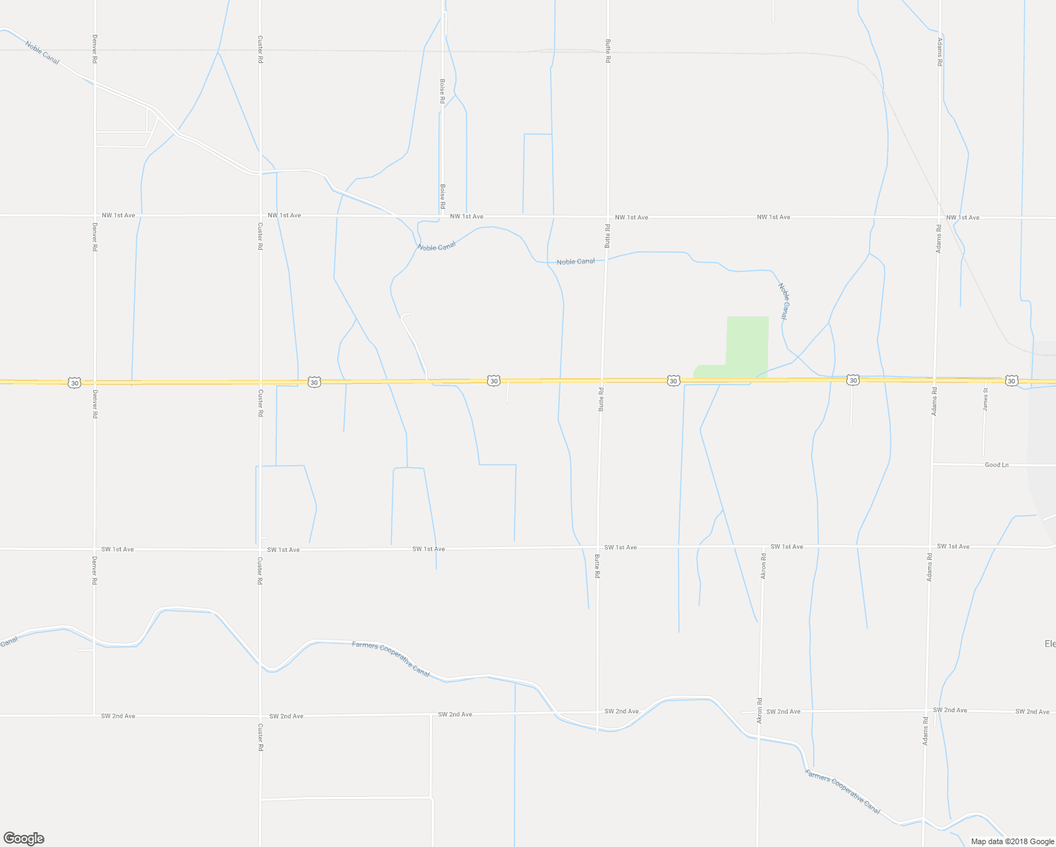 map of restaurants, bars, coffee shops, grocery stores, and more near 3437 U.S. 30 in New Plymouth