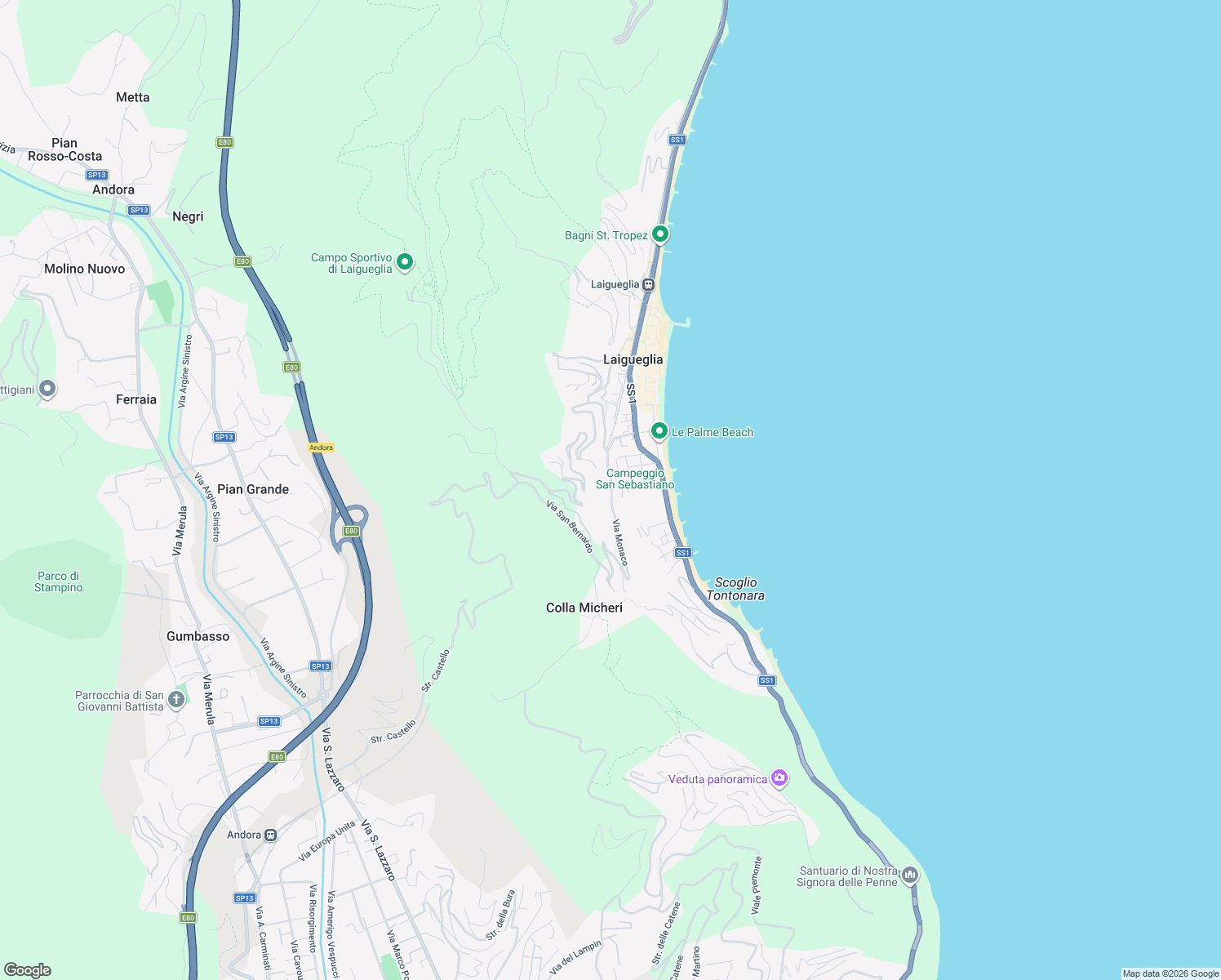 map of restaurants, bars, coffee shops, grocery stores, and more near 10B Via Novara in Laigueglia