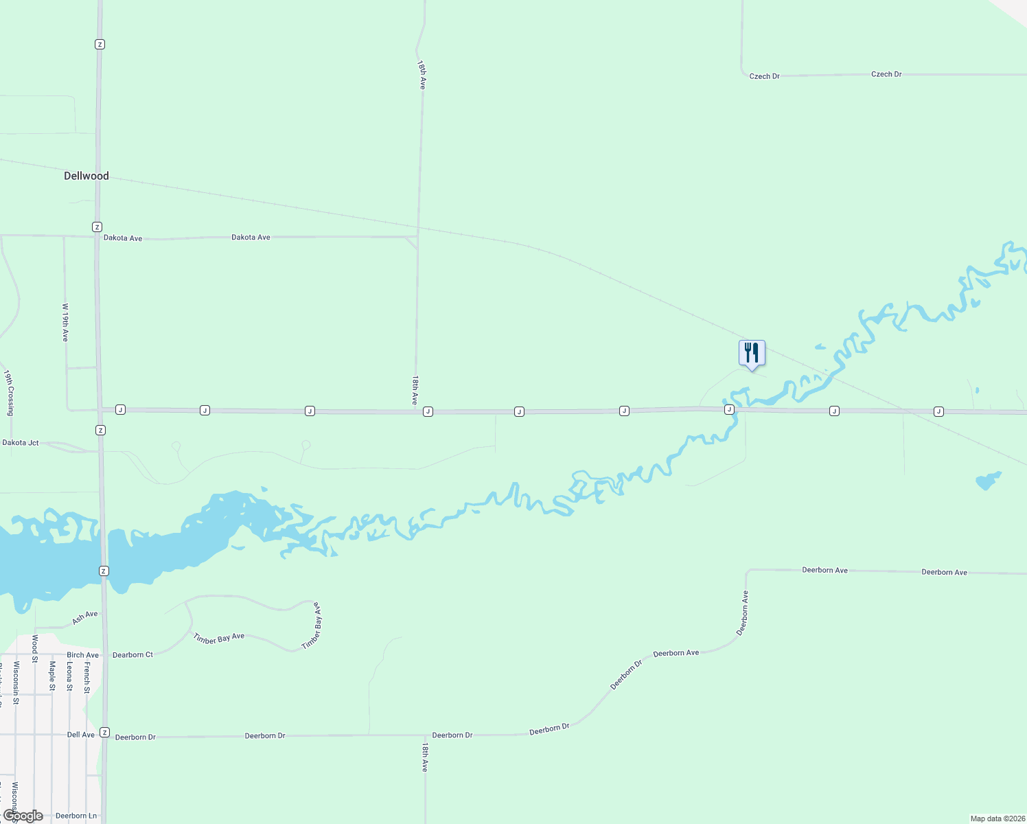 map of restaurants, bars, coffee shops, grocery stores, and more near 1745 County Road J in Friendship