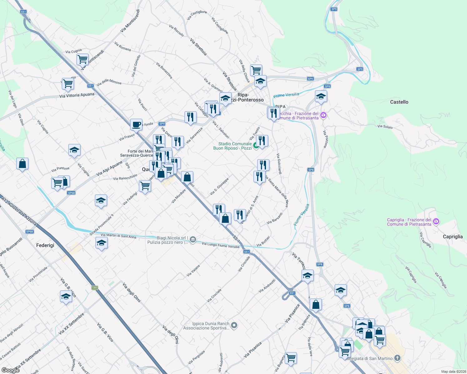 map of restaurants, bars, coffee shops, grocery stores, and more near 302 Via Madonnina dei Pagliai in Ripa- Pozzi-Ponterosso