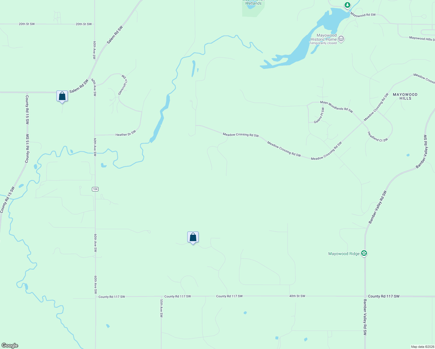 map of restaurants, bars, coffee shops, grocery stores, and more near 5225 Meadow Crossing Road Southwest in Rochester