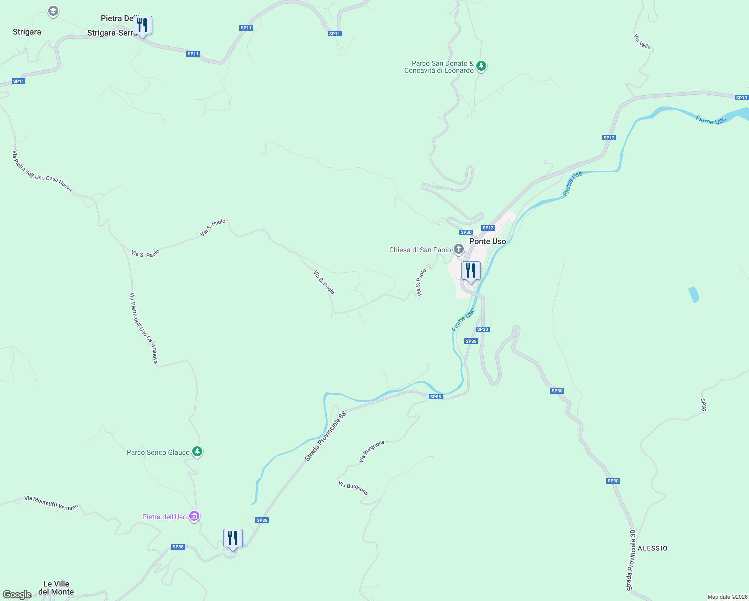 map of restaurants, bars, coffee shops, grocery stores, and more near 13 Via San Paolo in Provincia di Forlì-Cesena