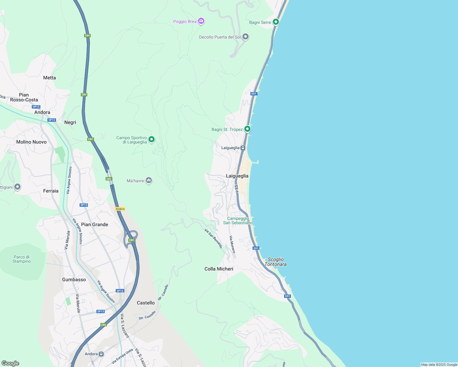 map of restaurants, bars, coffee shops, grocery stores, and more near 1 Via dei Cha in Laigueglia