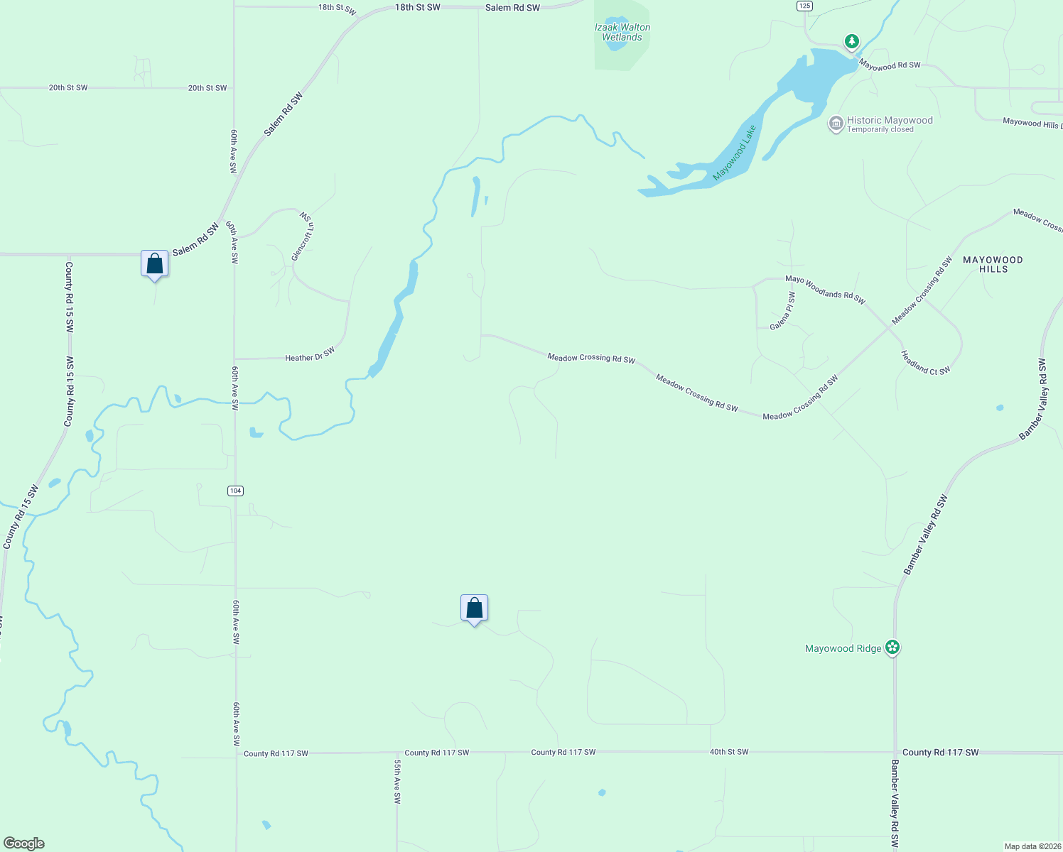 map of restaurants, bars, coffee shops, grocery stores, and more near 5225 Meadow Crossing Road Southwest in Rochester