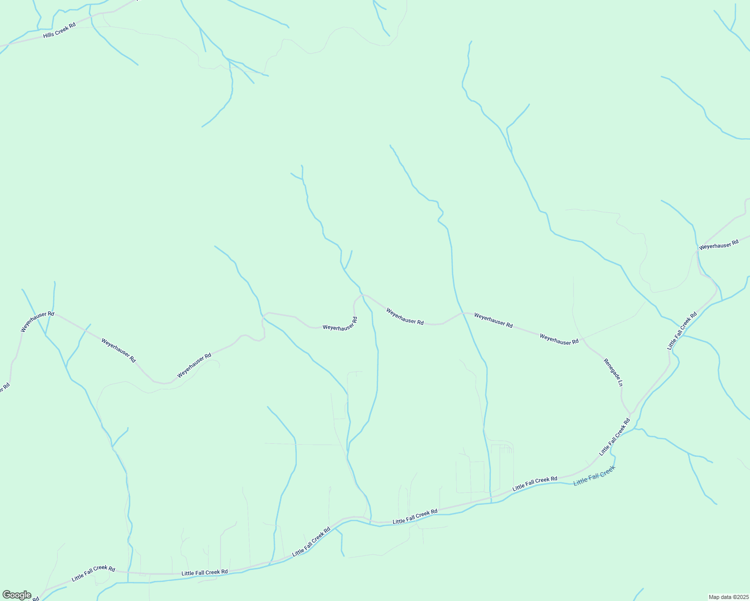 map of restaurants, bars, coffee shops, grocery stores, and more near Weyerhauser Road in Fall Creek