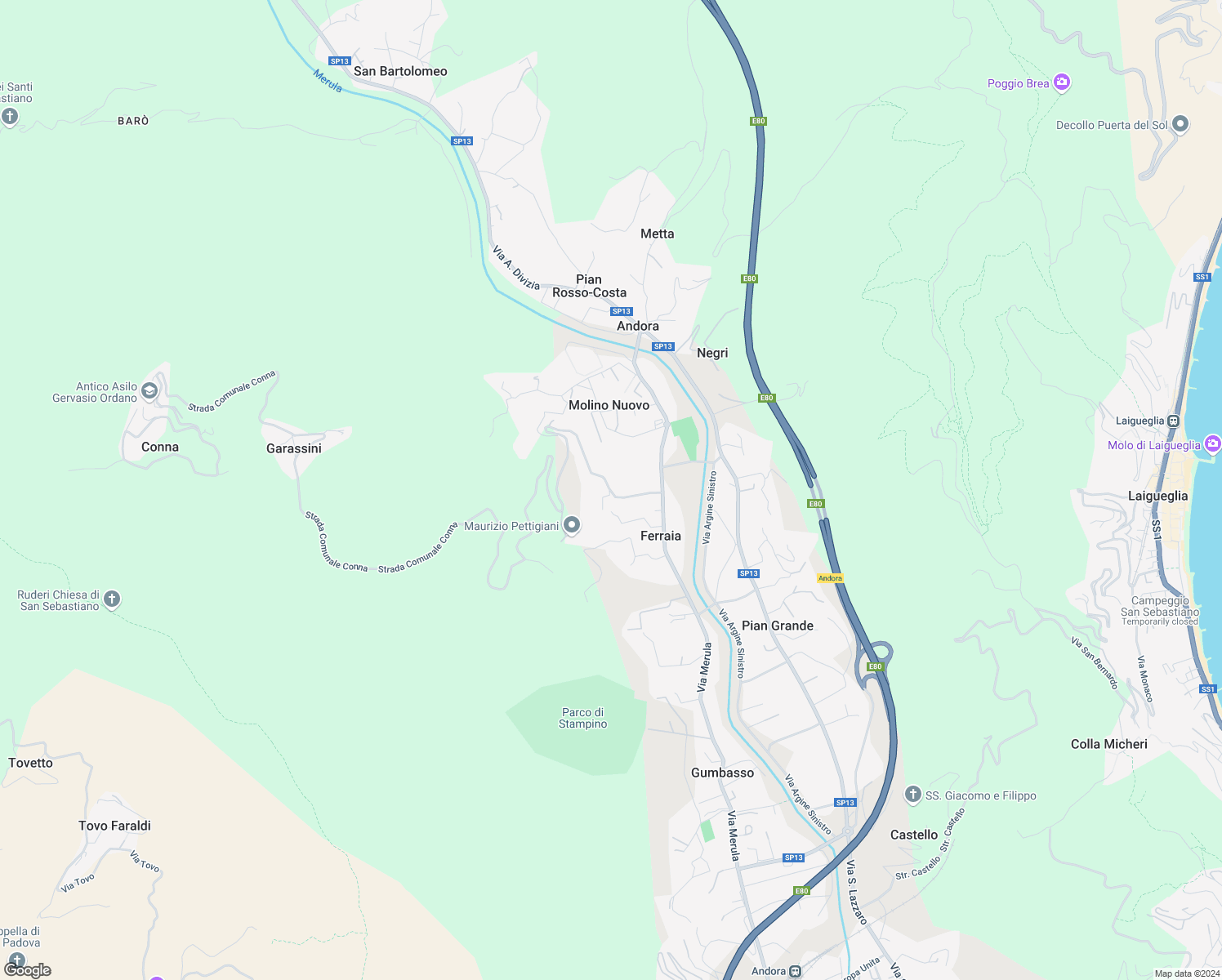 map of restaurants, bars, coffee shops, grocery stores, and more near 5 Strada Comunale Conna in Ferraia
