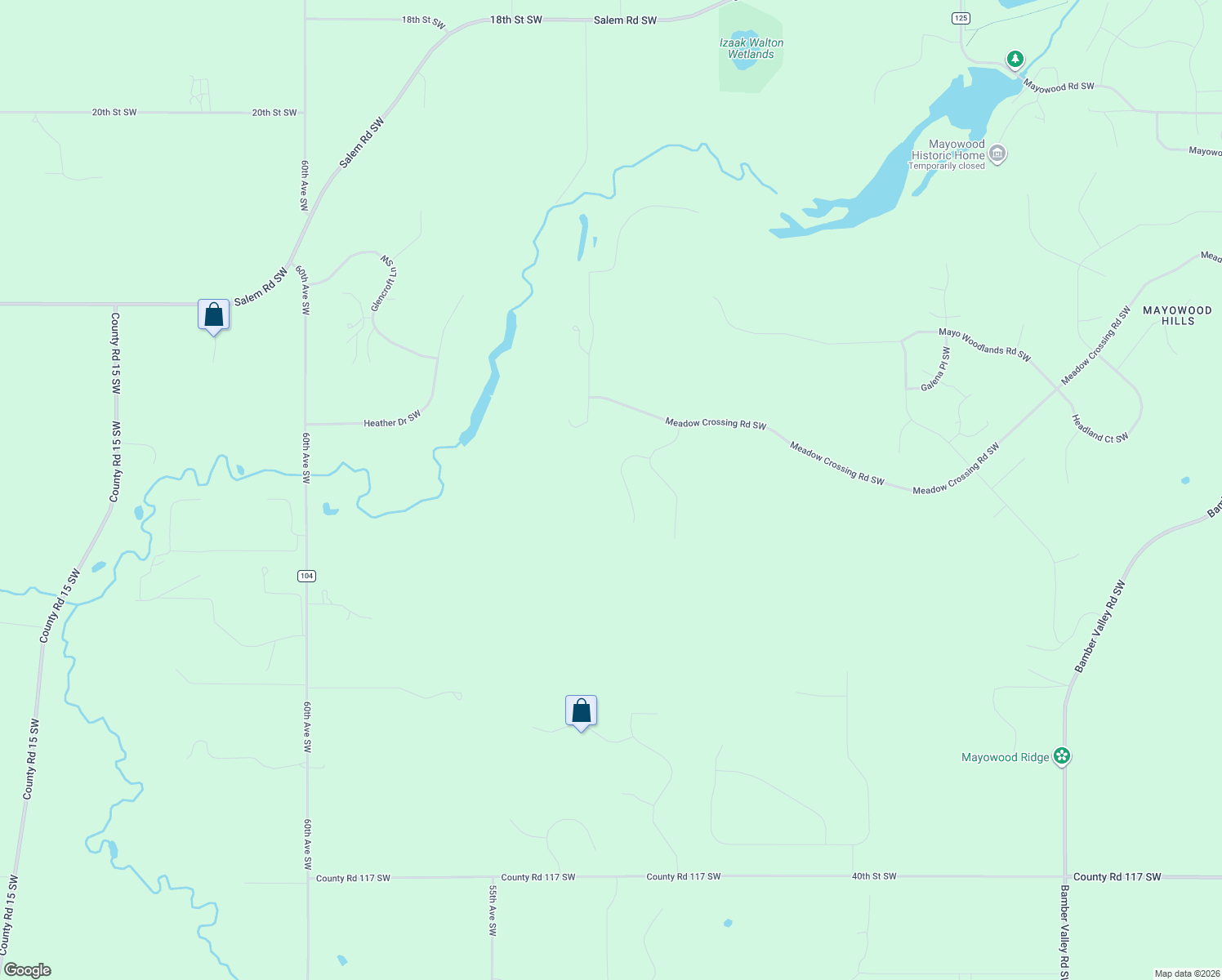map of restaurants, bars, coffee shops, grocery stores, and more near 5356 Meadow Crossing Road Southwest in Rochester