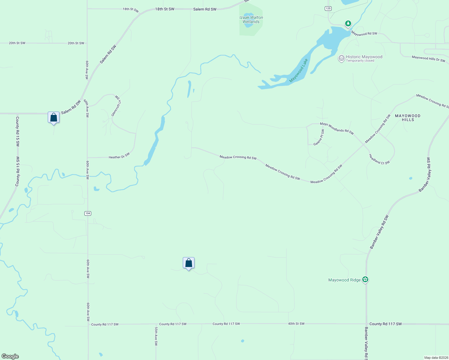 map of restaurants, bars, coffee shops, grocery stores, and more near 5225 Meadow Crossing Road Southwest in Rochester