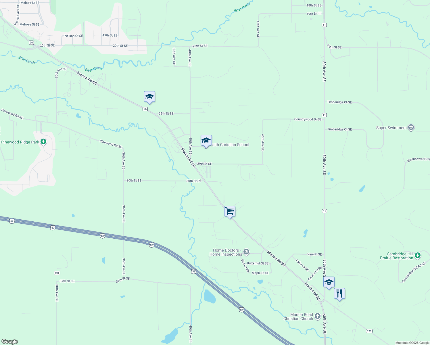 map of restaurants, bars, coffee shops, grocery stores, and more near 4118 29th Street Southeast in Rochester