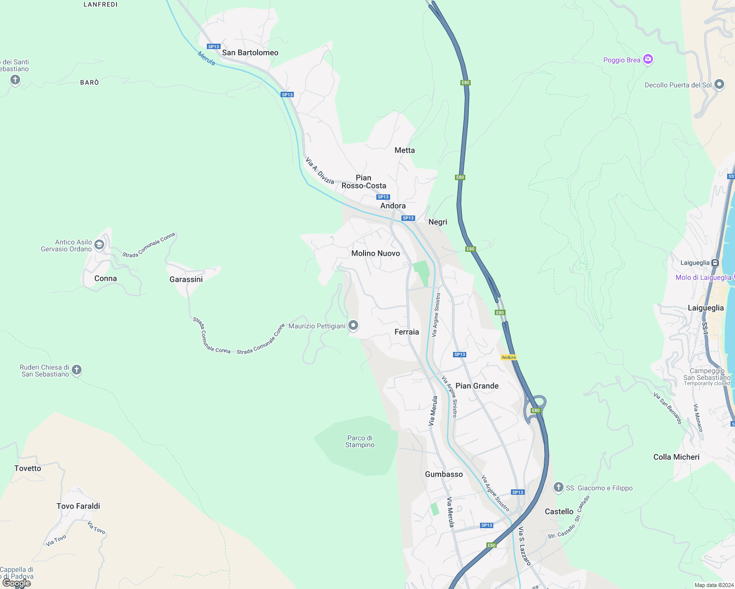 map of restaurants, bars, coffee shops, grocery stores, and more near 5 Strada Comunale Conna in Ferraia