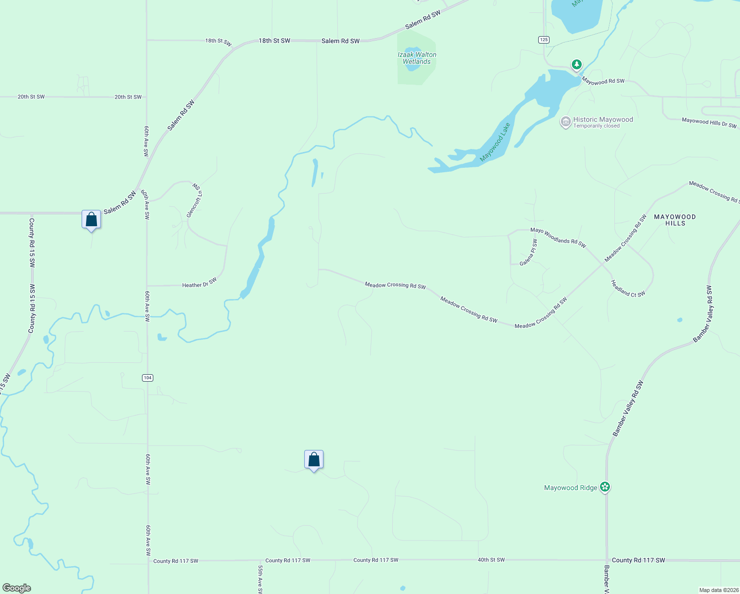 map of restaurants, bars, coffee shops, grocery stores, and more near 5225 Meadow Crossing Road Southwest in Rochester