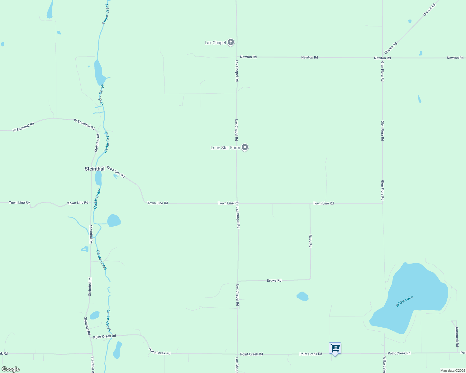 map of restaurants, bars, coffee shops, grocery stores, and more near 9728 Lax Chapel Road in Kiel