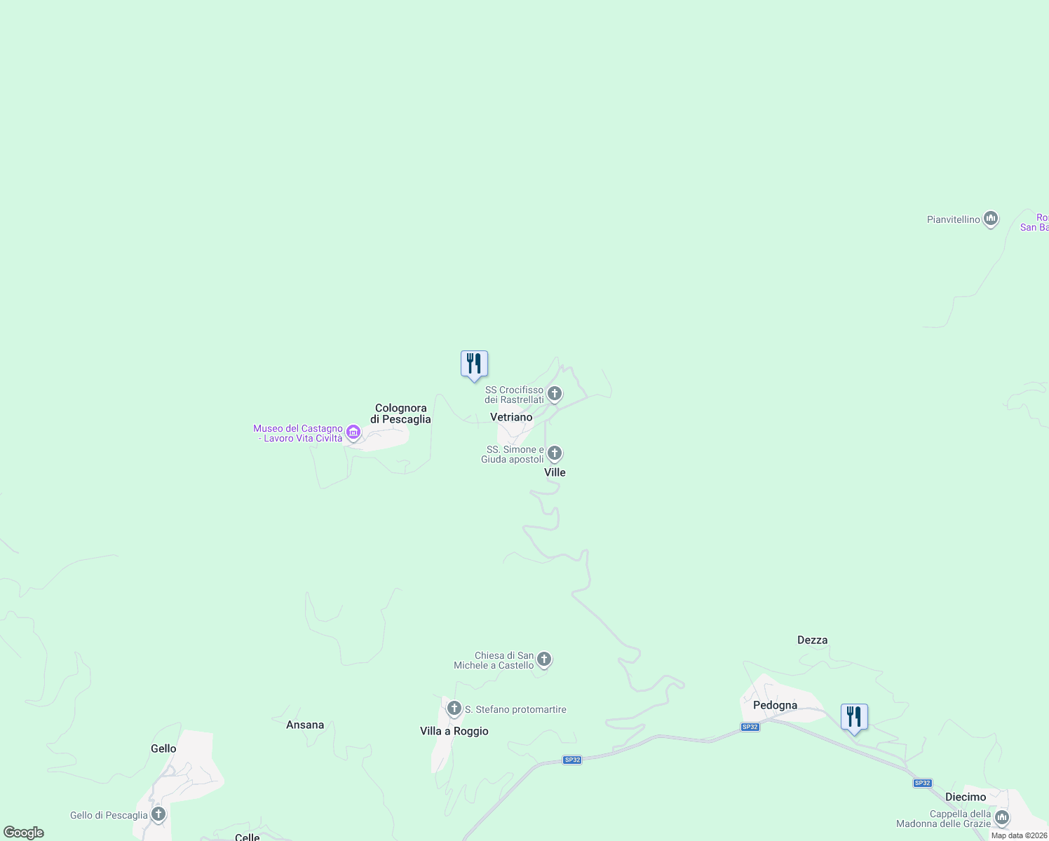 map of restaurants, bars, coffee shops, grocery stores, and more near 5 Località Colle in Vetriano