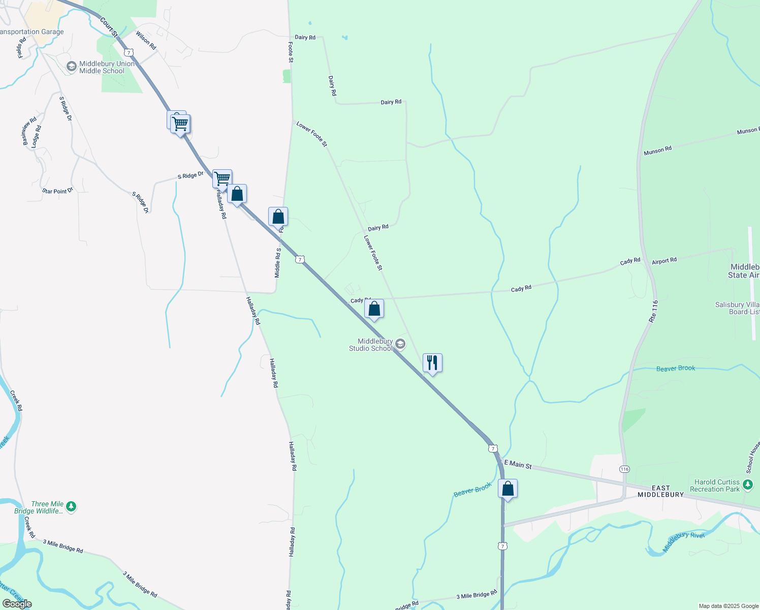 map of restaurants, bars, coffee shops, grocery stores, and more near 1 Maecliff Court in Addison County