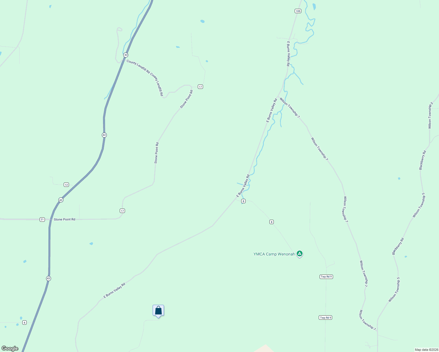 map of restaurants, bars, coffee shops, grocery stores, and more near 24333 East Burns Valley Road in Winona