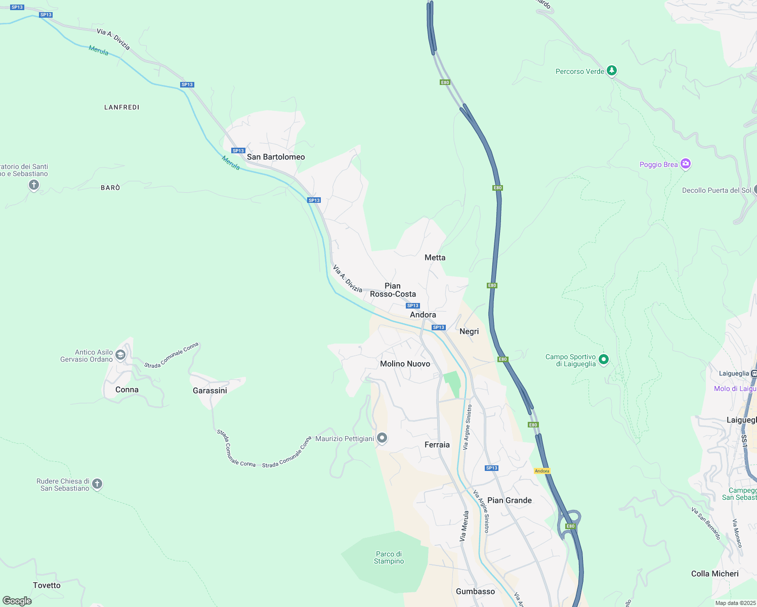 map of restaurants, bars, coffee shops, grocery stores, and more near 5 Via A. Divizia in Pian Rosso-costa