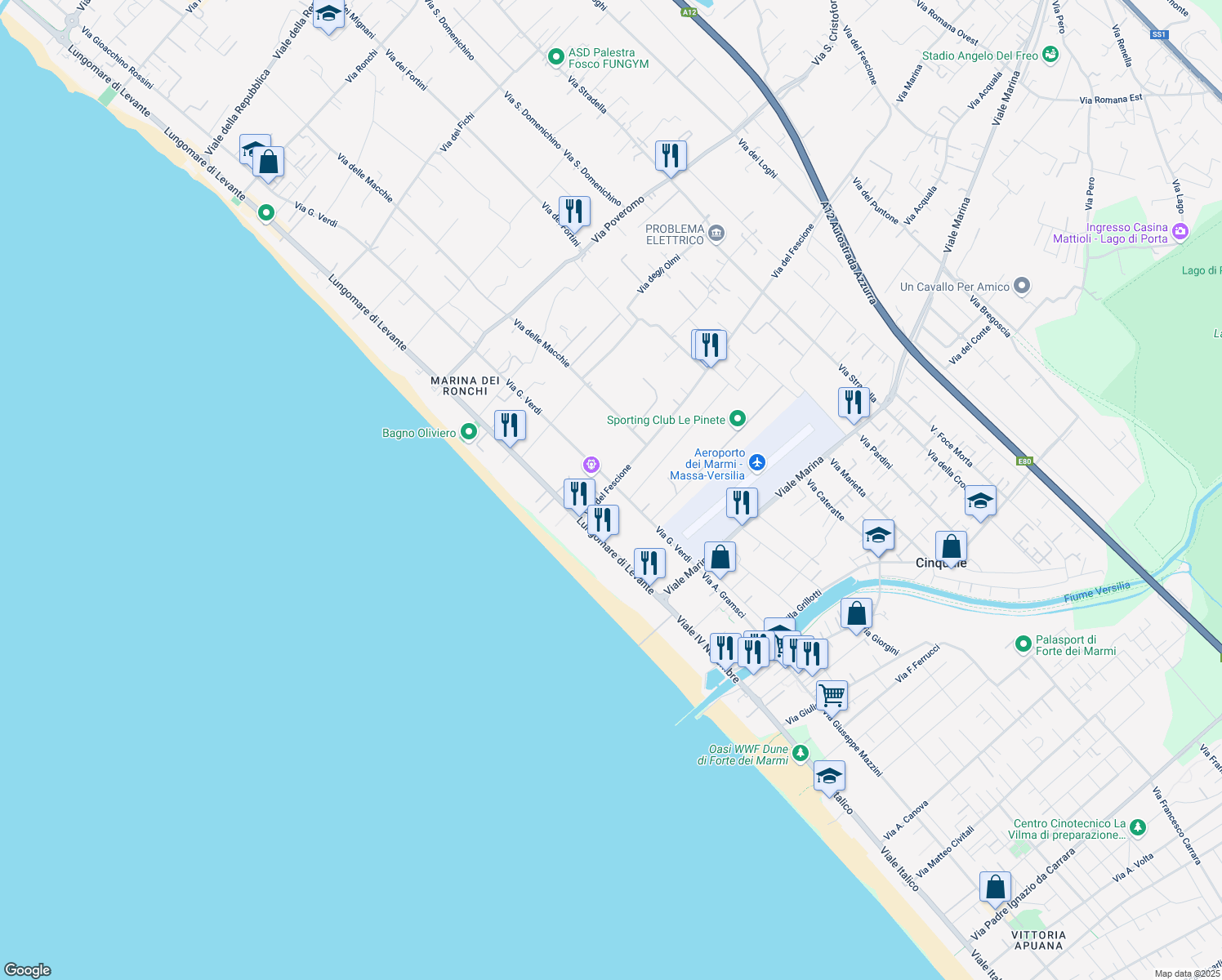 map of restaurants, bars, coffee shops, grocery stores, and more near 7 Via del Fescione in Massa