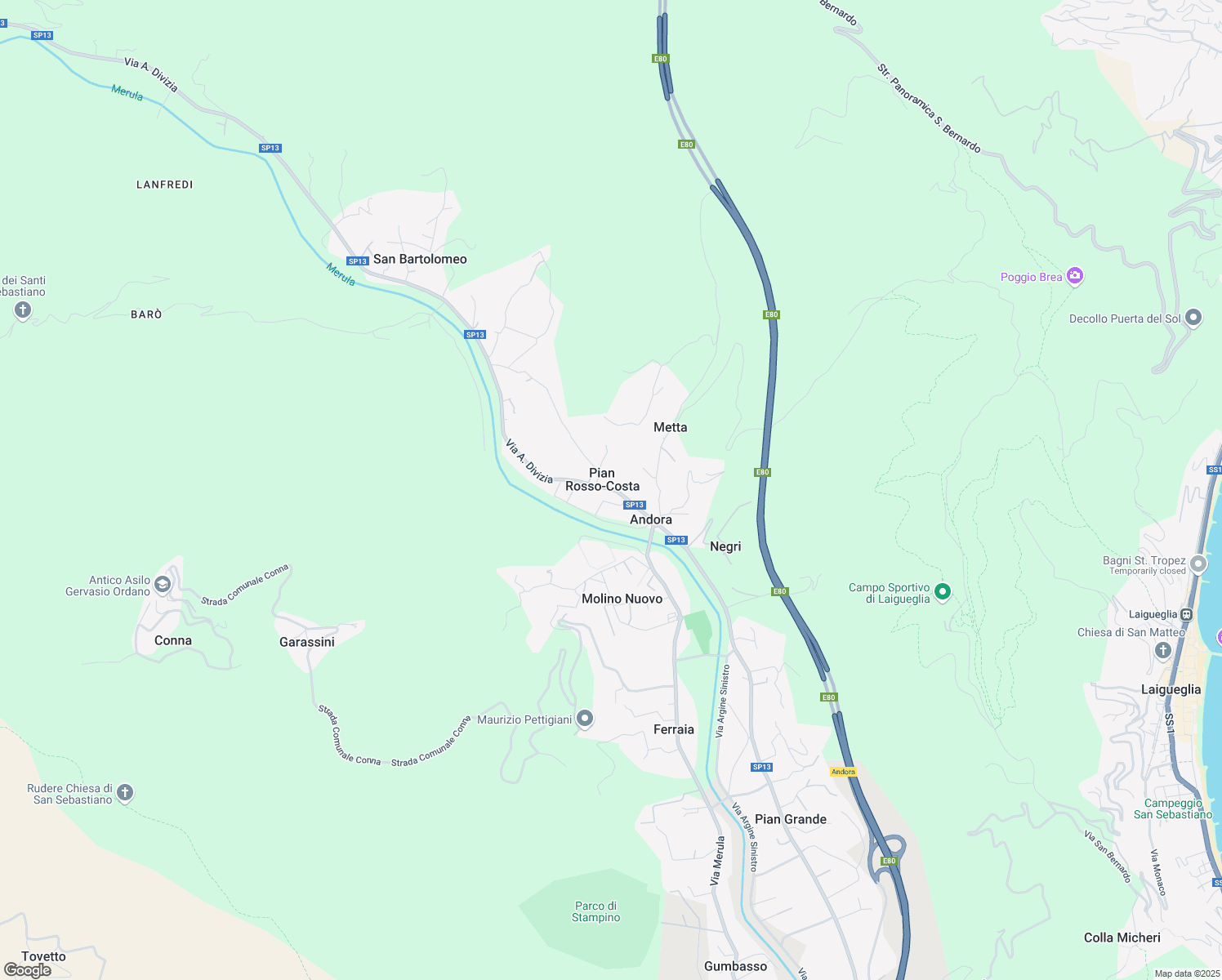 map of restaurants, bars, coffee shops, grocery stores, and more near 5f Via A. Divizia in Andora