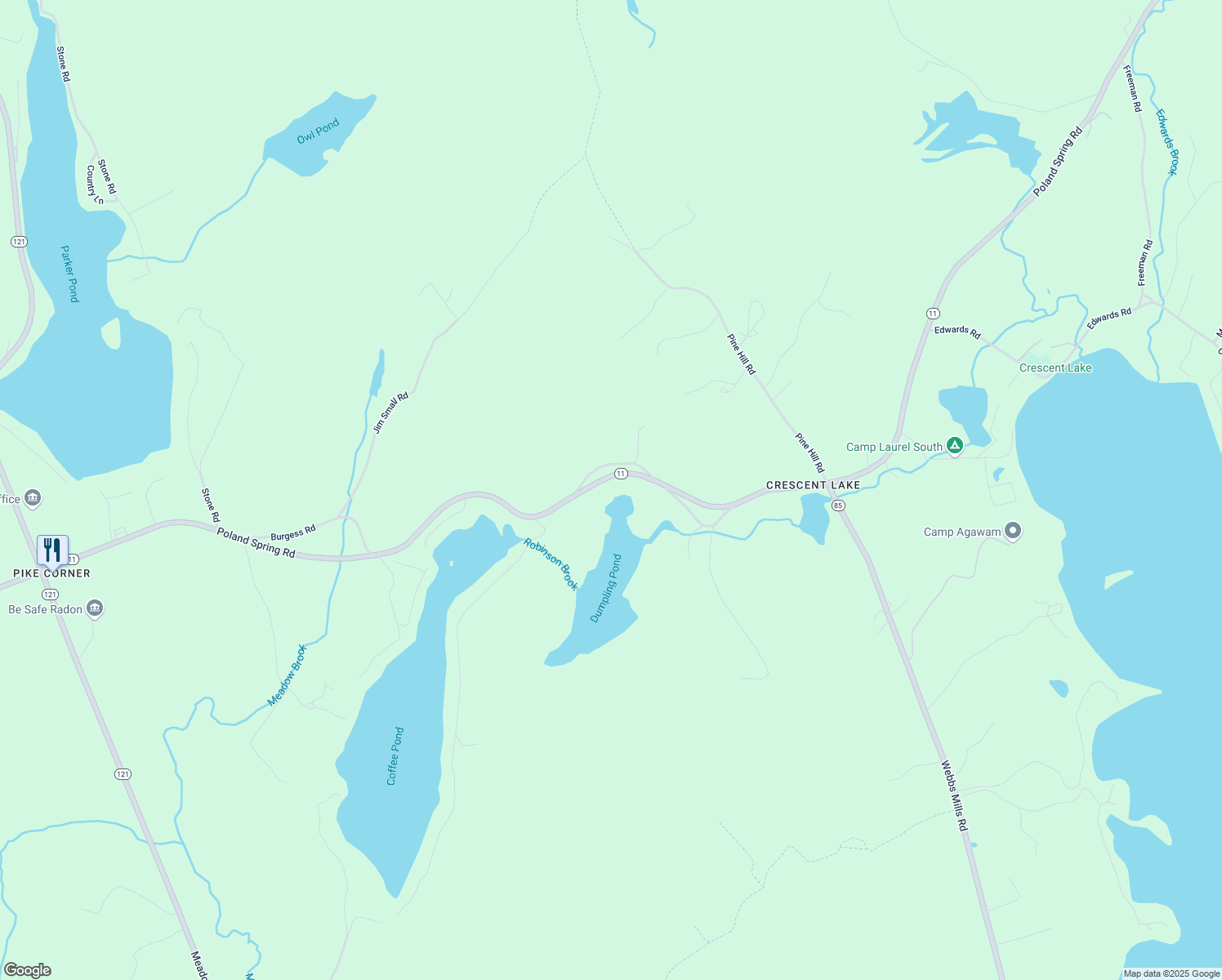 map of restaurants, bars, coffee shops, grocery stores, and more near 582 Poland Spring Road in Casco