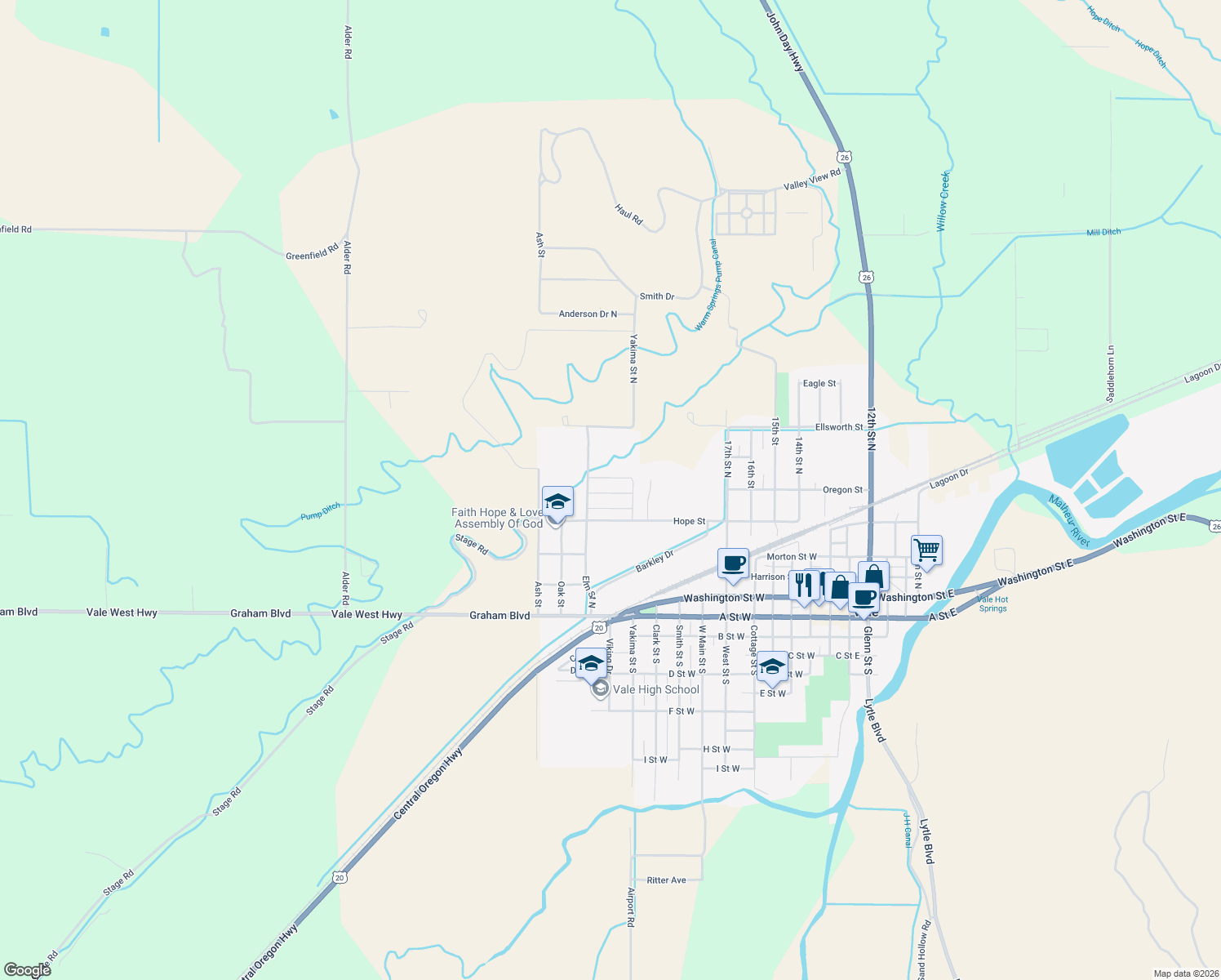 map of restaurants, bars, coffee shops, grocery stores, and more near 1000 Hope St W in Vale