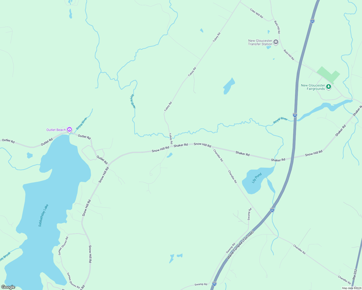 map of restaurants, bars, coffee shops, grocery stores, and more near 550 Shaker Road in New Gloucester