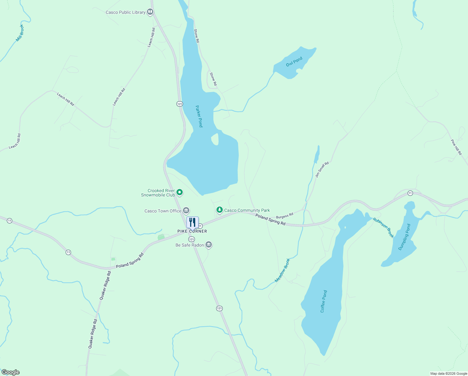 map of restaurants, bars, coffee shops, grocery stores, and more near 30 Captain Murley Shores in Casco