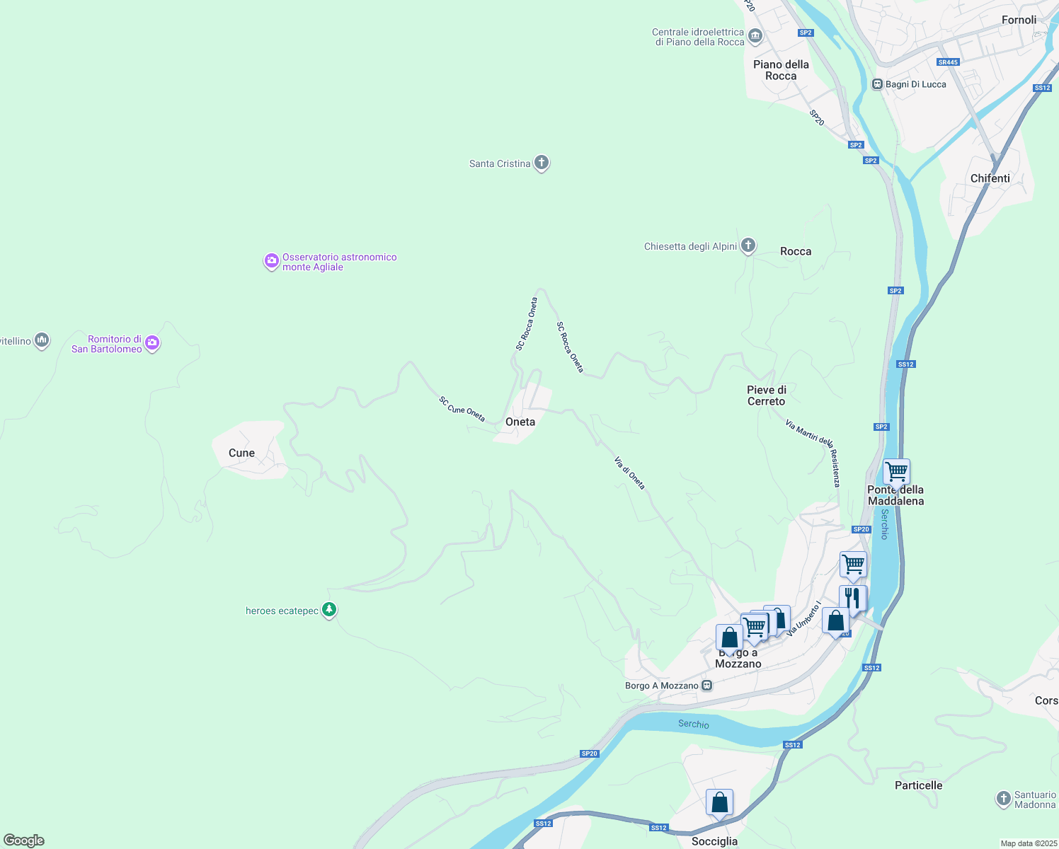 map of restaurants, bars, coffee shops, grocery stores, and more near 43 Via IV Novembre in Oneta