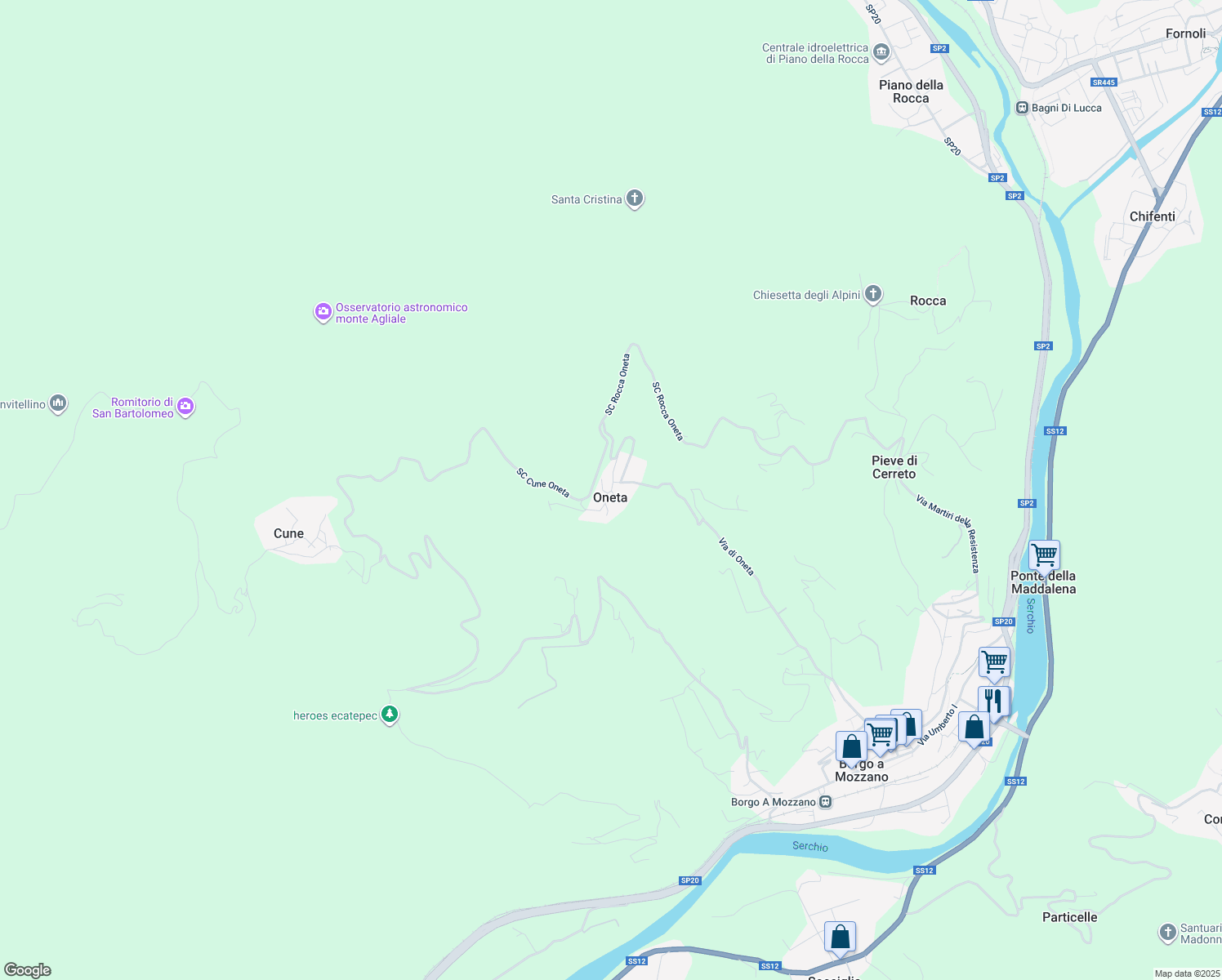 map of restaurants, bars, coffee shops, grocery stores, and more near 43 Via IV Novembre in Oneta
