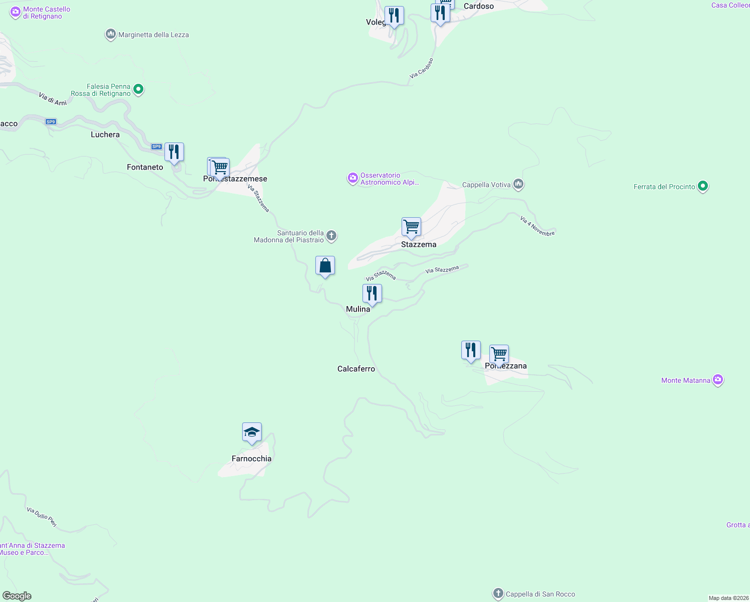 map of restaurants, bars, coffee shops, grocery stores, and more near 33 Via Stazzema in Mulina